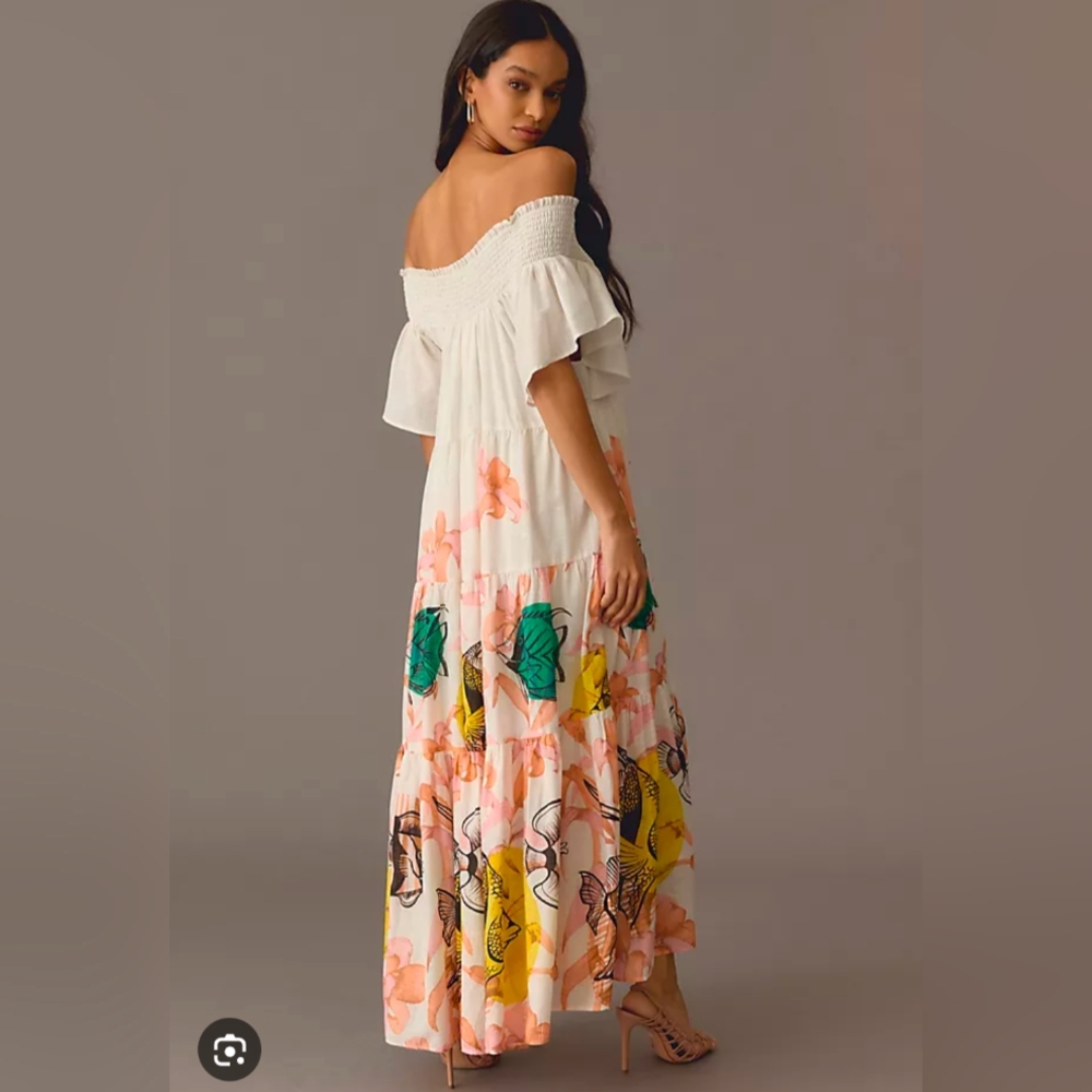 Maeve Resort Ruffled Tiered Maxi Dress in White Cream
